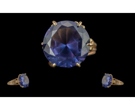 Ladies 14ct Gold Single Stone Amethyst Set Statement Ring, the large faceted amethyst of excellent colour, est.weight 8cts; r