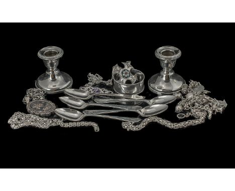 Mixed Lot of Silver &amp; White Metal, to include a bracelet, silver necklace of shaped form with chain, pair of silver earri