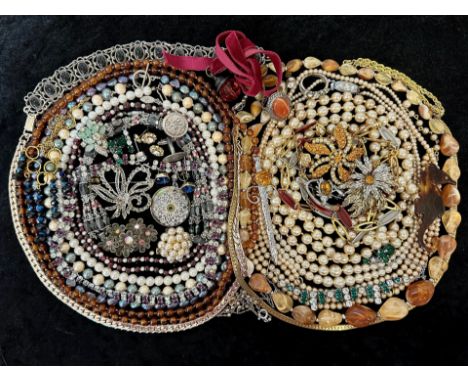 Collection Of Vintage Costume Jewellery - To Include Brooches, Earrings, Necklaces bangles, gilt necklace, beads, brooches, p