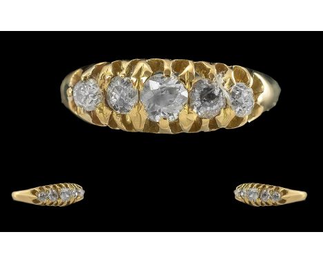 Antique Period 15ct Gold Diamond Set Ring, Gallery Setting. Full Hallmark to Interior of Shank. The Old Cut Diamonds of Good 
