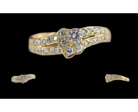 Ladies Pleasing Quality 18ct Gold Diamond Set Dress Ring - Marked 750 (18ct) To Interior Of Shank. The Well Matched Faceted d