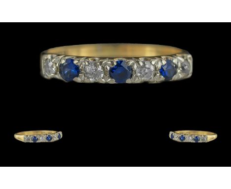 Ladies 18ct Gold and Platinum Sapphire and Diamond Seven Stone Set Ring, marked 18ct and platinum to interior of shank; ring 