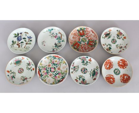 EIGHT CHINESE FAMILLE ROSE SAUCERS, 6.5in diameter.