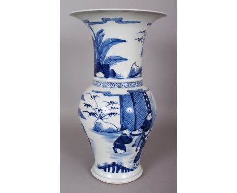 A CHINESE KANGXI STYLE BLUE &amp; WHITE PORCELAIN YEN-YEN VASE, 15.3in high.