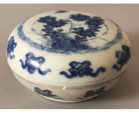 A SIMILAR CHINESE KANGXI PERIOD BLUE &amp; WHITE SHIPWRECK PORCELAIN BOX &amp; COVER.