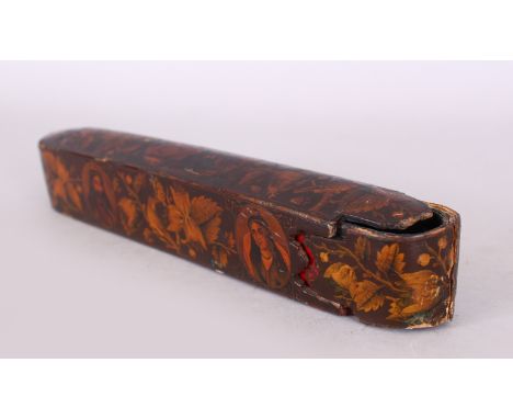 A GOOD QUALITY 19TH CENTURY PERSIAN QAJAR QALAMDAN LACQUER PEN BOX, decorated with oval portrait panels reserved on a detaile