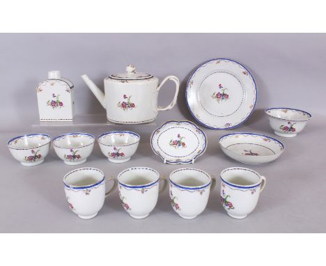 A LATE 18TH CENTURY CHINESE QIANLONG PERIOD PORCELAIN PART TEA SERVICE, each piece painted with floral sprays, comprising a t