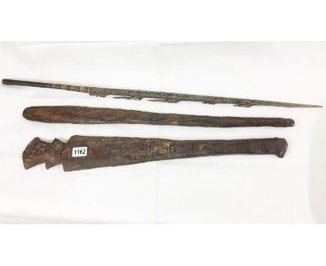 A North Australian Aboriginal club, Aboriginal throwing stick &amp; a harpoon (A/F)