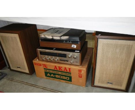 An Akai amplifier, tape recorder &amp; 2 speakers