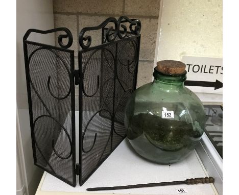 A glass terrarium, a wrought iron fire screen &amp; a poker