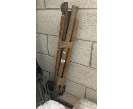 2 long handle axes, garden shears and a pick axe