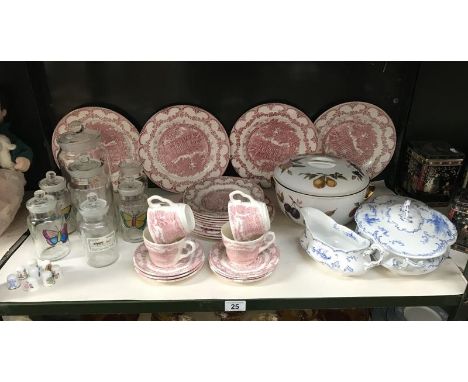 A mixed lot of china including Ridgway's Delft, Royal Worcester, Ironstone and glass jars