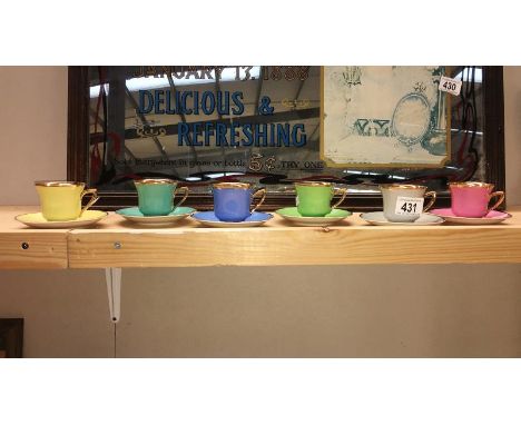 6 coloured cups &amp; saucers (Czech porcelain)