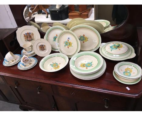 A collection of Clarice Cliff dinnerware (some with additional markings including Wilkinson) &amp; 1953 Elizabeth II  Coronat