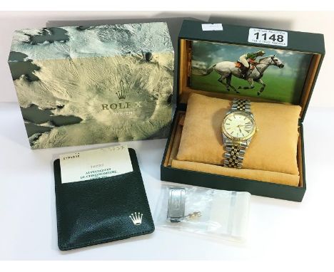 A Rolex Oyster perpetual datejust superlative chronometer (working) with certificate, strap link needs fixing