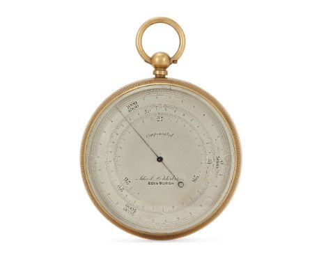 A late Victorian brass aneroid barometer, by Adie & Wedderburn, Edinburgh, late 19th century, the silvered dial calibrated in