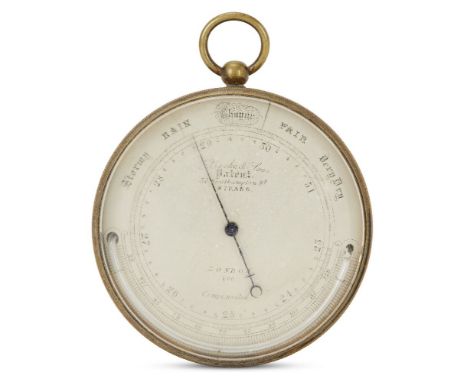 A Victorian brass aneroid barometer, by T. Cooke & Sons, London, late 19th century, the silvered dial calibrated in barometri