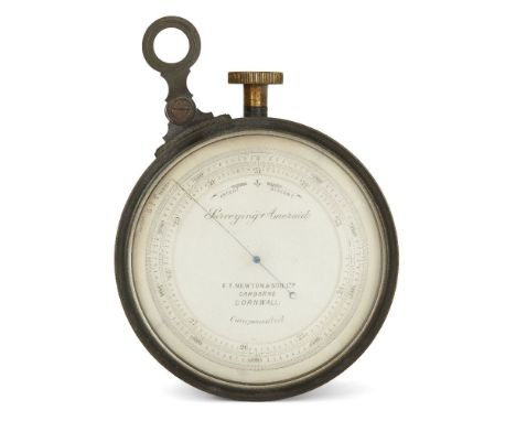 A Victorian brass aneroid surveying barometer, by E. Newton & Son Ltd, Camborne, second half 19th century, the silvered dial 