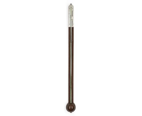 An early Victorian mahogany stick barometer, by Alexander Adie & Son, Edinburgh, mid-19th century, the arched silvered scale 