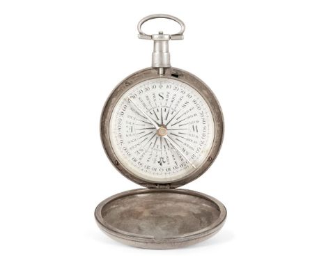 A silver cased pocket compass, by W & S Jones, first half 19th century, marks partially rubbed, the enamel dial with 32-point