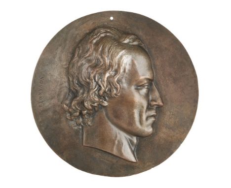 After Thomas Woolner R.A., English, 1825-1892, a Victorian bronze portrait roundel of Alfred, Lord Tennyson, third quarter 19