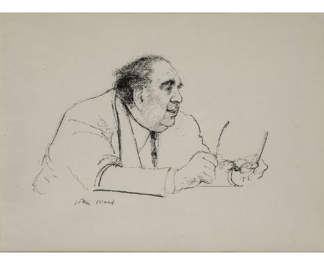 JJohn Stanton Ward RA, British 1917-2007-Portrait of Arnold Goodman, 1978;pen and black ink on paper, signed 'John Ward' (low