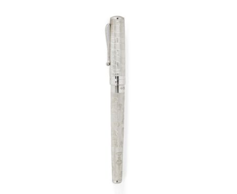 A presentation silver fountain pen by Anthony Gordon Elson, London, 2000, in fitted case, the engine turned barrel and lid de