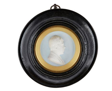 John Henning, Scottish, 1777-1851, a plaster portrait relief of Sir Walter Scott, 1st Baronet (1771-1832), inscribed WALTER S