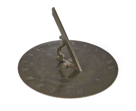 A Scottish George III bronze 15 inch sundial plate, by Miller & Adie, Edinburgh, early 19th century, engraved with 8 point co