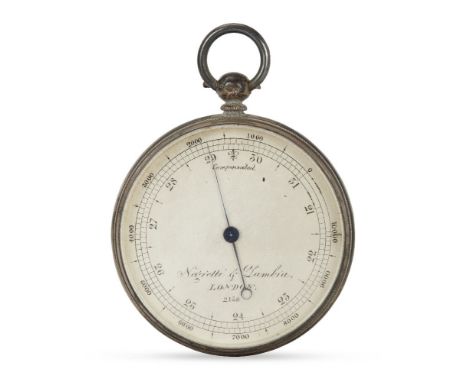 A Victorian silver cased aneroid pocket barometer, by Negretti & Zambra, 1868, the silvered dial calibrated in barometric inc