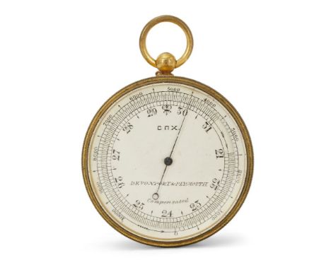 A brass cased compensated aneroid pocket barometer with compass verso, by Cox, Davenport & Plymouth, 19th century, the silver