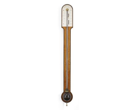 A George III satinwood stick barometer, by Edward Nairne and Blunt, c.1800, the arched top with silvered scale calibrated in 