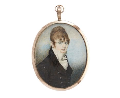 British School, three Regency portrait miniatures of gentlemen, early 19th century, painted on ivory, comprising: a brown-hai