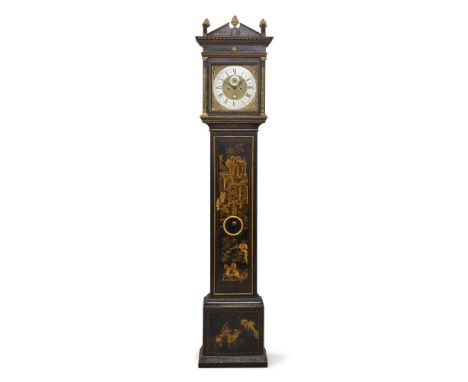 A chinoiserie eight day longcase clock, by George Tyler, Pope's Head Alley, London, first quarter 18th century, the black lac