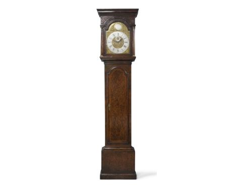 An English amboyna and walnut eight day longcase clock, by Richard Haughtin, Fetter Lane, early 18th century, the burr walnut