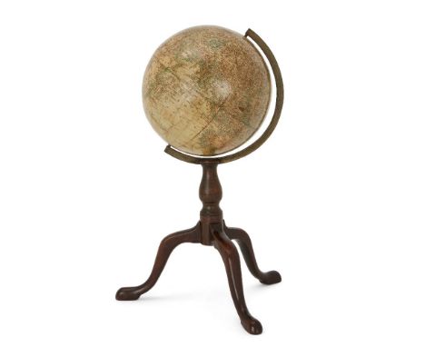 An early Victorian 6 inch terrestrial table globe, by George Woodward, dated 1845, made up of twelve hand-coloured printed go