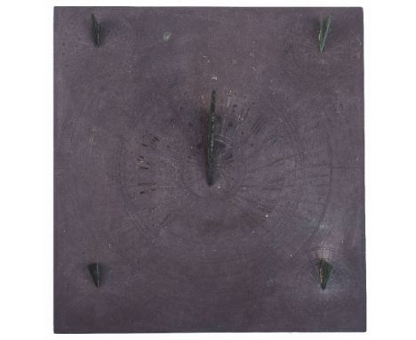 A Victorian polyhedral slate sundial, by Richard Melvin, dated 1856, the bronze gnomon set for Latitude 51 42 North (probably
