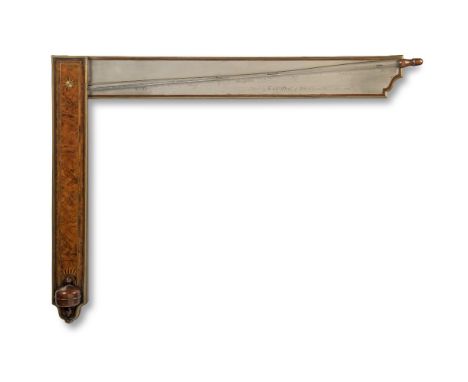 A George II brass-mounted walnut angle barometer, by Charles Orme, Ashby-de-la-Zouch, dated 1736, of 'sign-post' form, with b