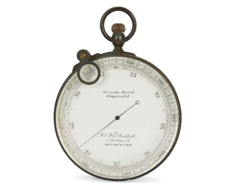 A late Victorian brass aneroid surveying barometer, by John and William Edward Archbutt, late 19th century, the silvered dial