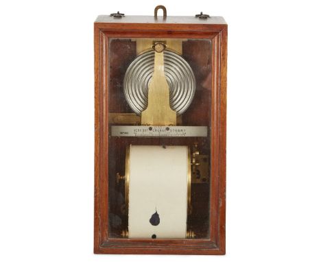 A wall mounted barograph, Antoine Redier patent, late 19th century, in a hinged, angled glazed mahogany case with hook and ey