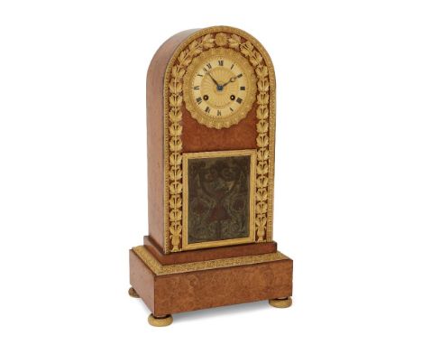 A French amboyna and ormolu mounted mantel clock, by Baullier et Fils, Paris, mid 19th century, the amboyna veneered case wit