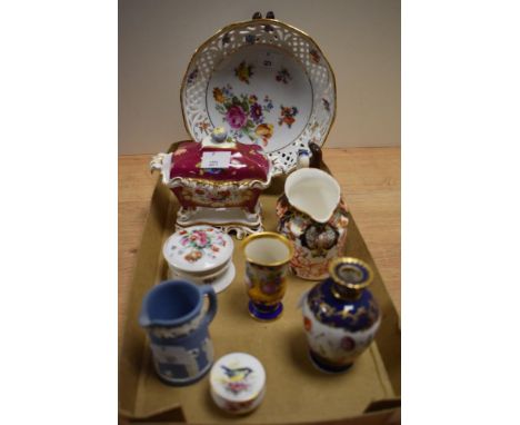 An assortment of  ceramics, including Royal Worcester trinket dish or small proportions with blue tit to lid, a Royal Crown D