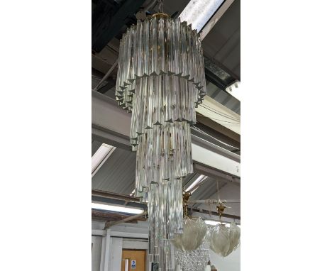 MURANO GLASS CHANDELIER, vintage, spiral triedri drops on brass frame, 115cm x 40cm diam. 