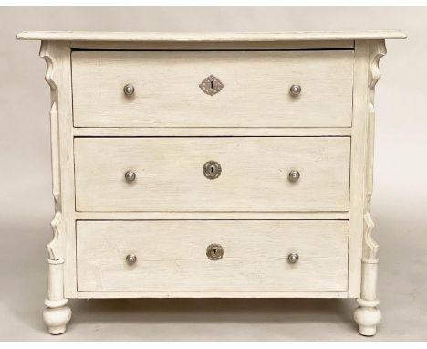 COMMODE, 19th century French Napoleon III grey painted with three long drawers, 99cm x 49cm x 80cm H. 