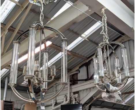 R V ASTLEY VITORIA CEILING LIGHTS, a pair, 35cm x 35cm x 57cm. (2) 