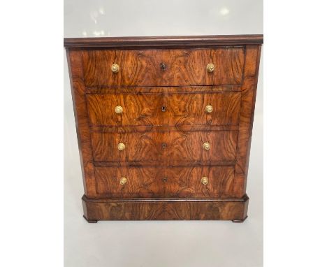 HALL COMMODE, 19th century French Napoleon III burr walnut of adapted shallow proportions with four long drawers, 80cm x 80cm
