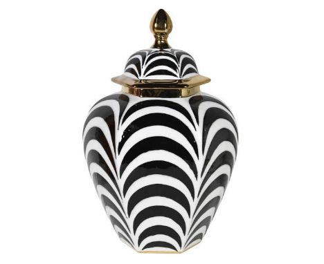 GINGER JARS, a pair, glazed ceramic with black and white design 40cm x 26cm x 26cm. (2) 