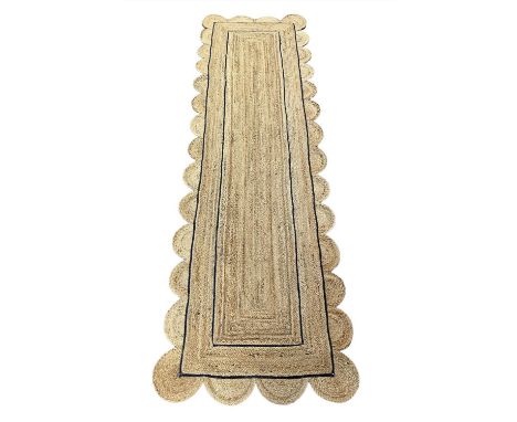 SCALLOPED EDGE JUTE RUNNER, 308cm x 92cm. 