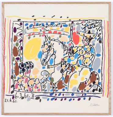 AFTER PABLO PICASSO, Toros on silk, signed in the plate, 81cm x 79cm. 