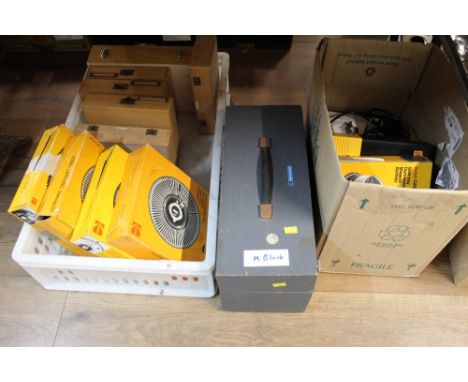 3 boxes of Kodak carousel slide trays, projector and other equipment
